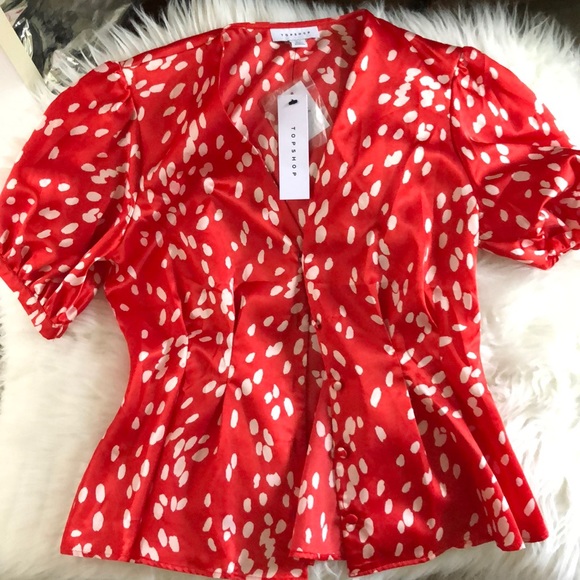 Topshop Red Paint Dot Satin Skirt Set - Picture 6 of 7